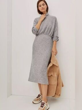 Anthropologie Saturday Sunday Mariah Ribbed Knit Coastal Lounge Neutral Dress  S